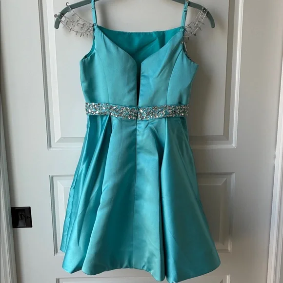 Girls Embellished Party Dress - Aqua -Size 10 - Special Occassion/ Pageant - Picture 3 of 8